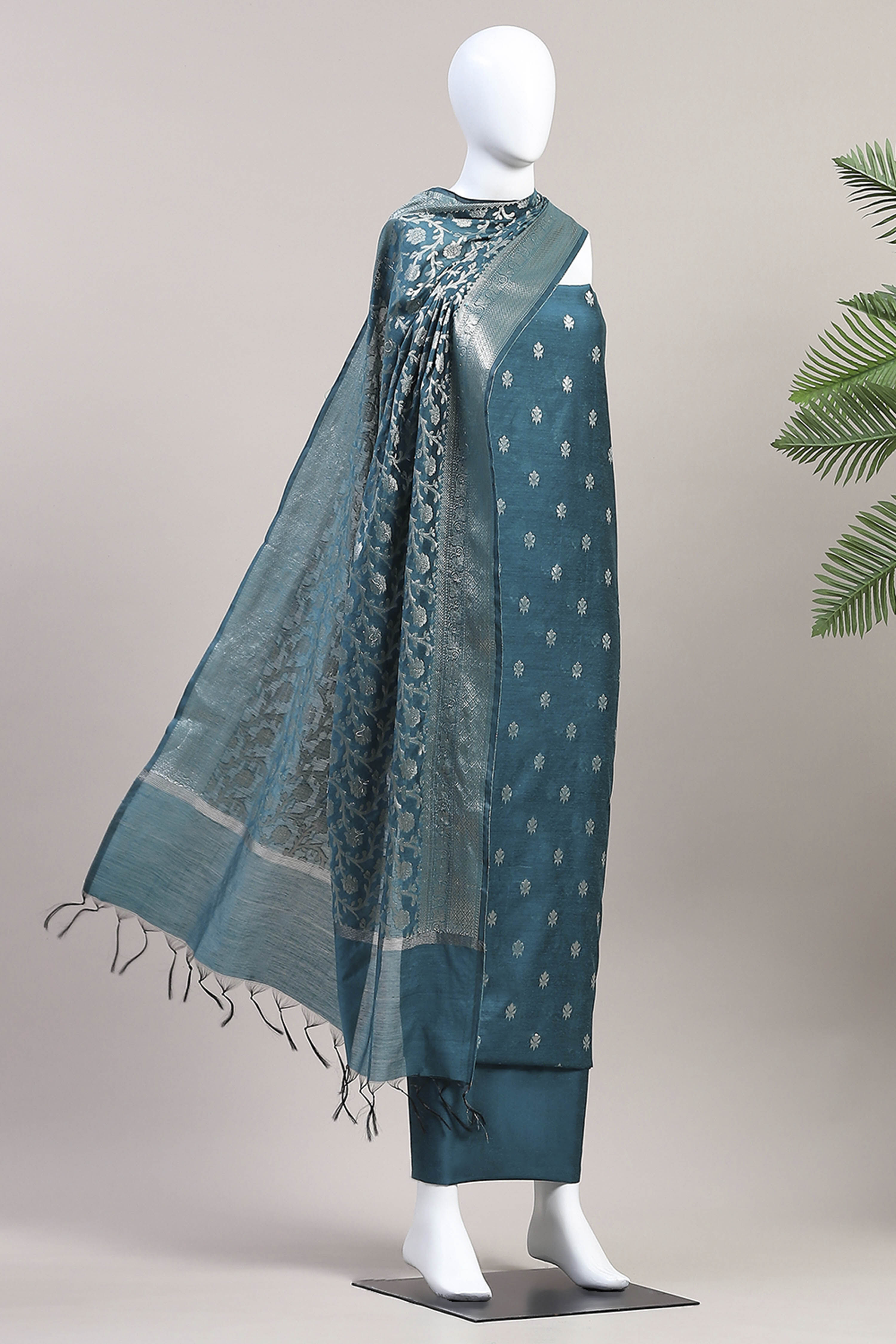 Mustard Cotton Printed Embroidered Unstitched Suit Set image number 4