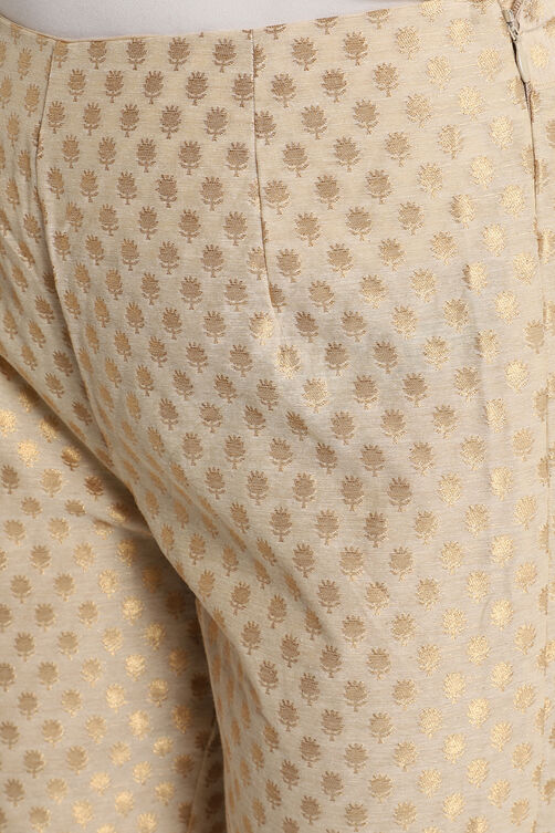 Beige Poly Metallic Cotton Pants image number 1