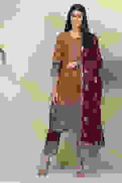 Choco Brown Cotton Straight Kurta Slim Pant Suit Set image number 0