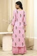 Pink Cotton Screen Print Unstitched Suit Set image number 6