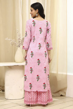 Pink Cotton Screen Print Unstitched Suit Set image number 6