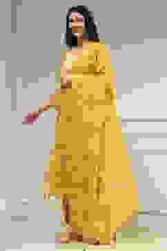 Yellow Cotton Machine Embroidered Unstitched Suit Set image number 4