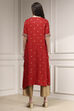 Red Printed Asymmetric A-Line Kurta image number 3