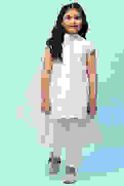 White Poly Chanderi Embroidered Mirror Work Suit Set image number 0