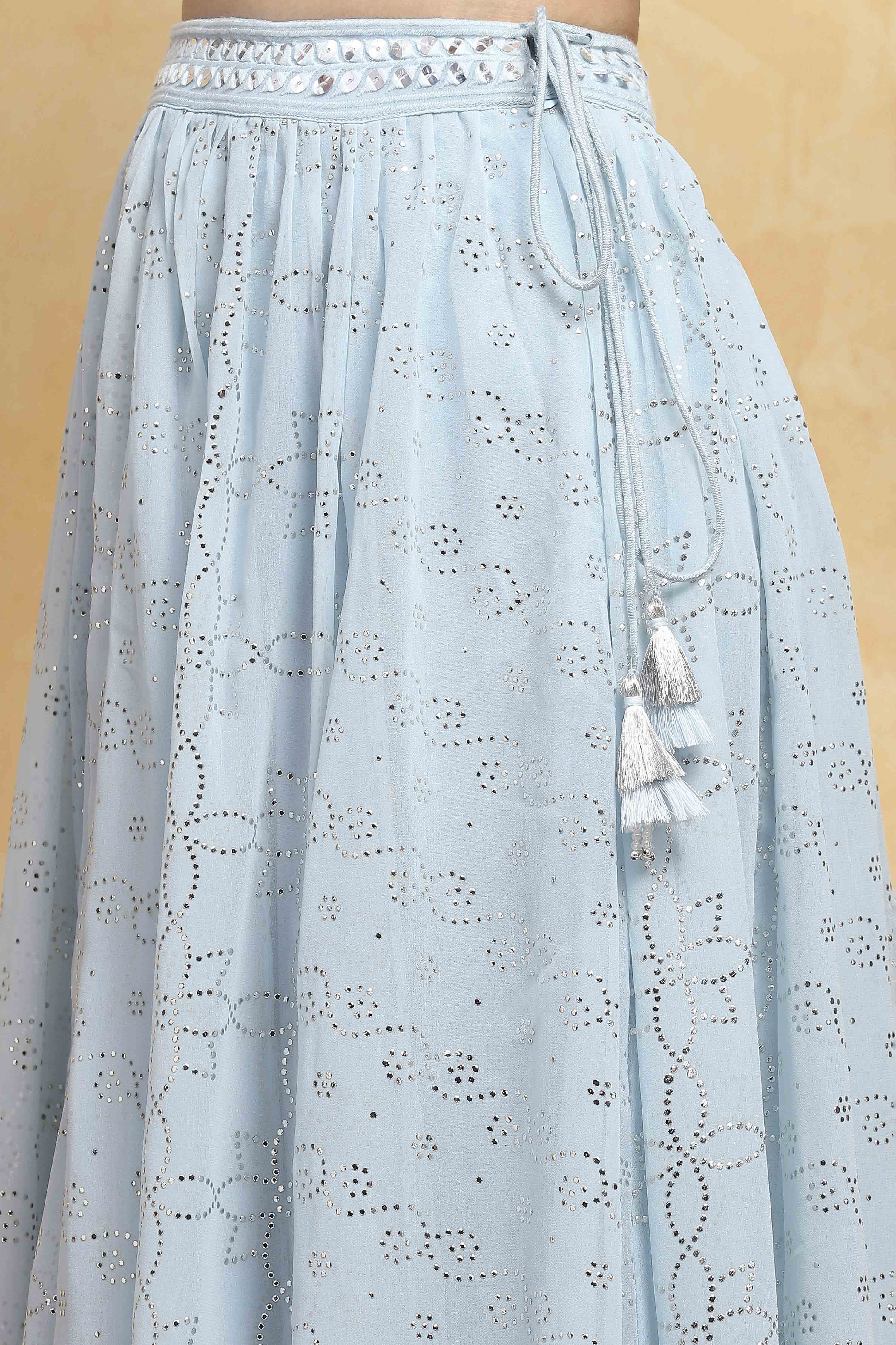 Blue Polyester Embroidered Kalidar Lehenga Set image number 2