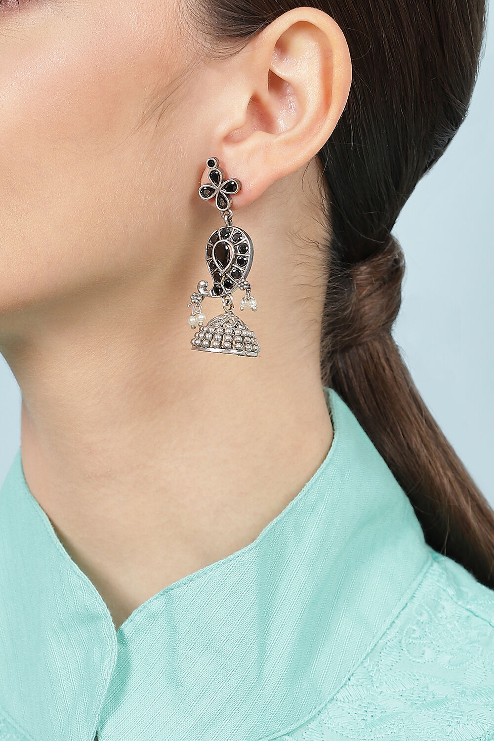 Oxidised Black Alloy Earrings image number 1