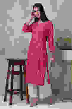 Pink Rayon Straight Kurta Pants Set image number 0