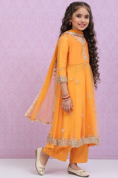 Orange Art Silk A-Line Straight Kurta Palazzo Suit Set image number 5