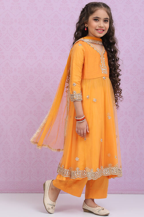 Orange Art Silk A-Line Straight Kurta Palazzo Suit Set image number 5