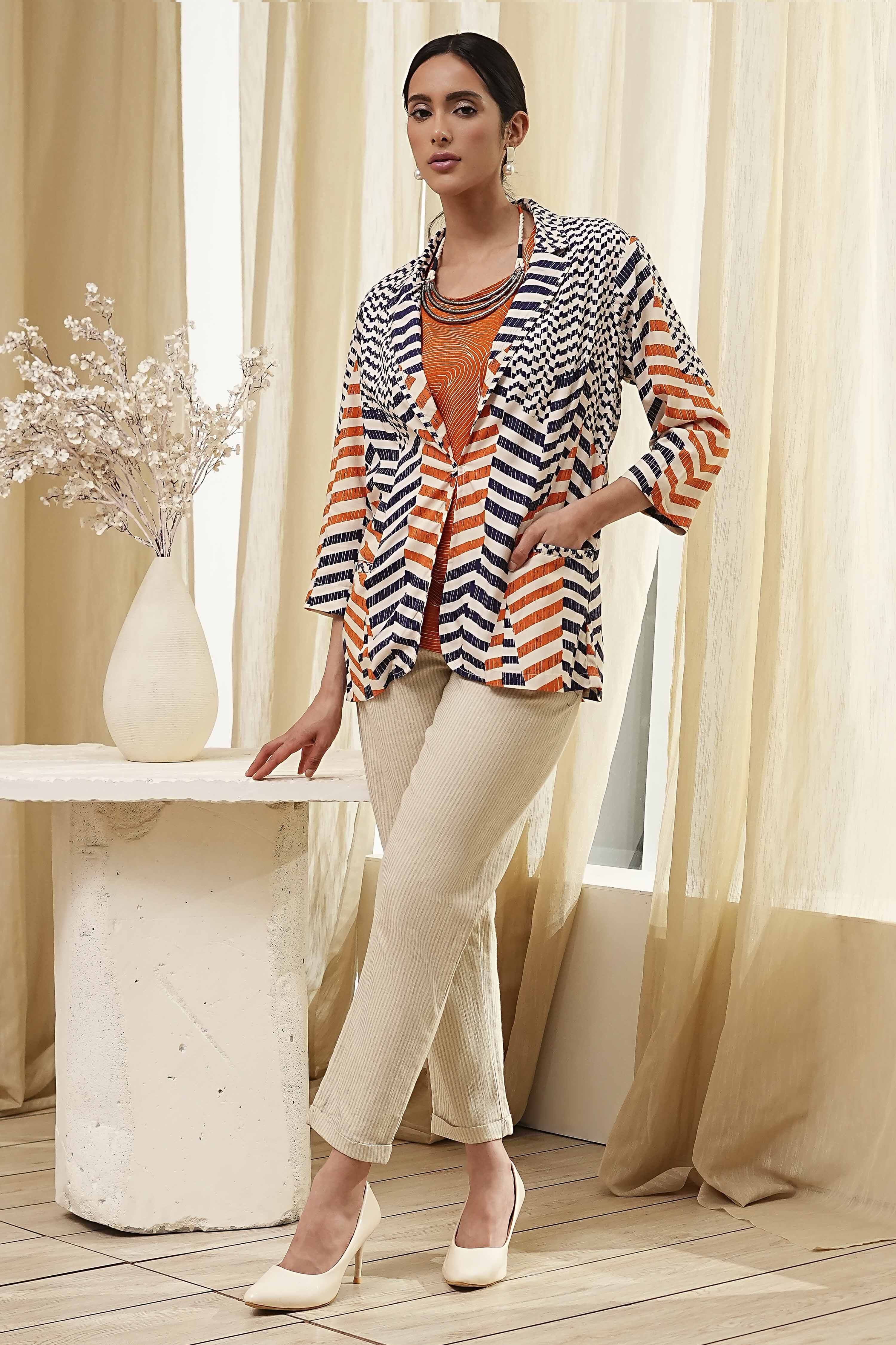 Orange Printed Straight Jacket image number 0