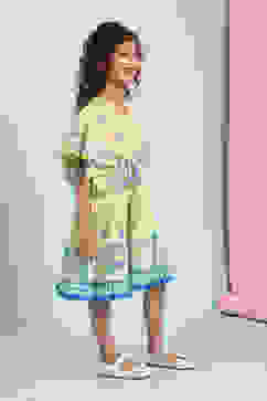 Yellow Cotton Printed Tiered Dress image number 4