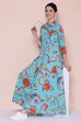 Turquoise Cotton Fusion Wear Dress image number 0