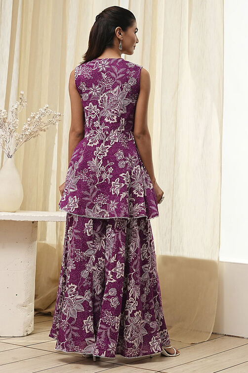 Green Cotton Floral Peplum Suit Set image number 4