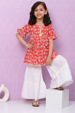Pink Berry Cotton Short Printed Kurta image number 6