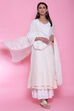 Off White Art Silk Cotton Chikankari Embroidered Kurta image number 5