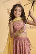 Peach Cotton Printed Gathered Lehenga Set image number 8