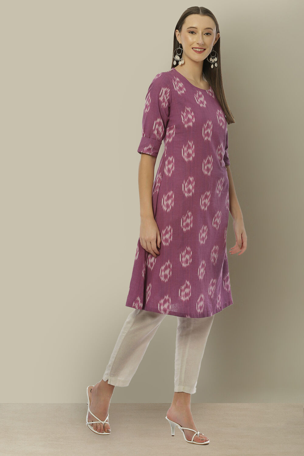 Purple Cotton IKAT Straight Yarndyed Kurta image number 2
