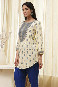 Beige Printed Straight Short Kurta image number 2