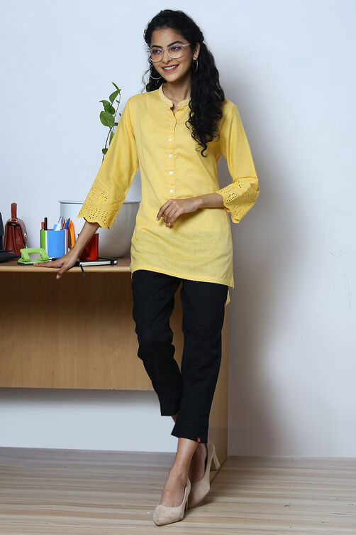 Black Cotton Flax Solid Kurti image number 0