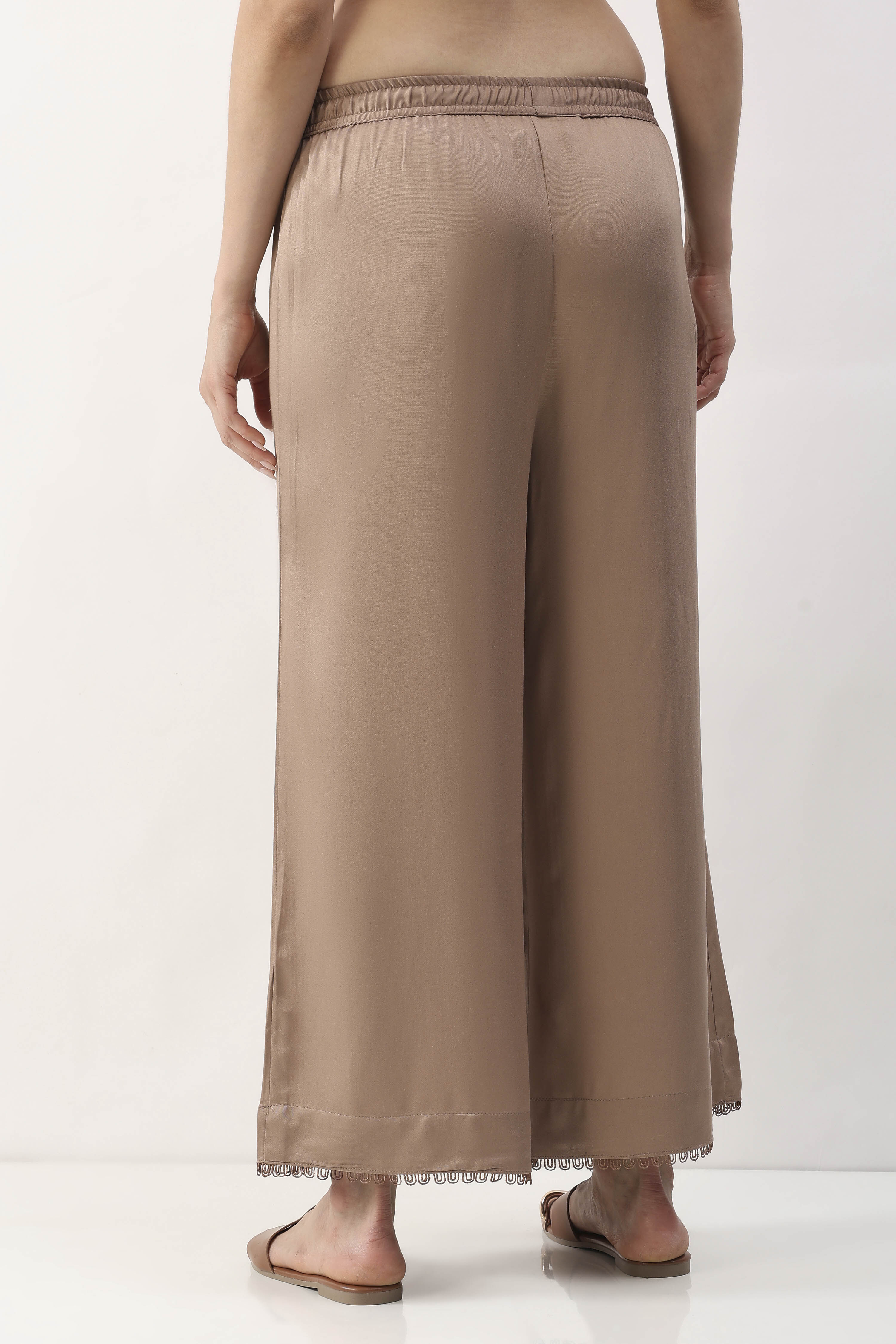 Blush Pink Viscose Rayon Flared Palazzo image number 5