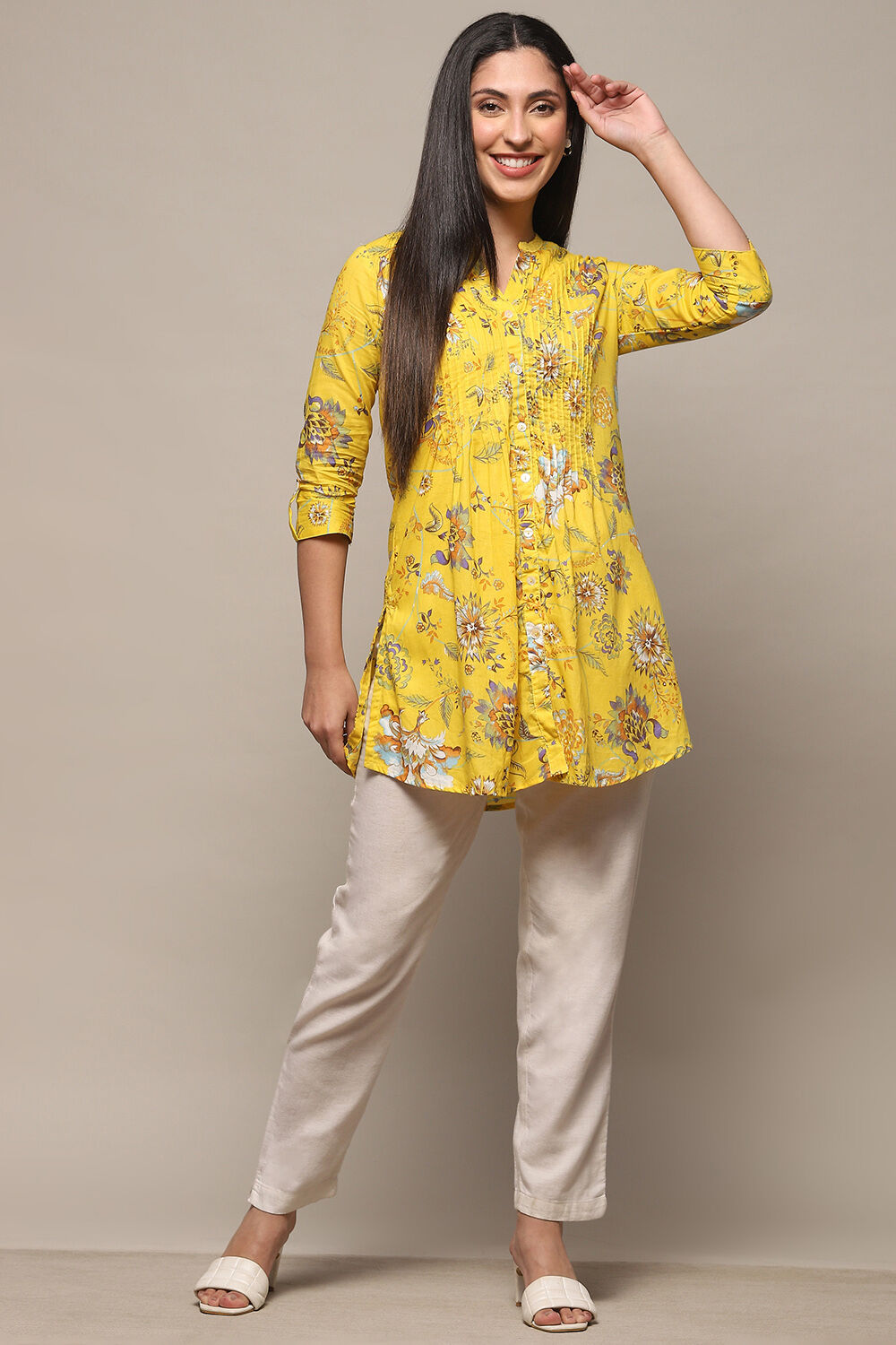 Off White Cotton Straight Kurti image number 0