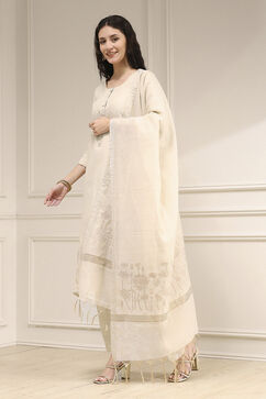 White Tissue Applique Unstitched Suit Set image number 4