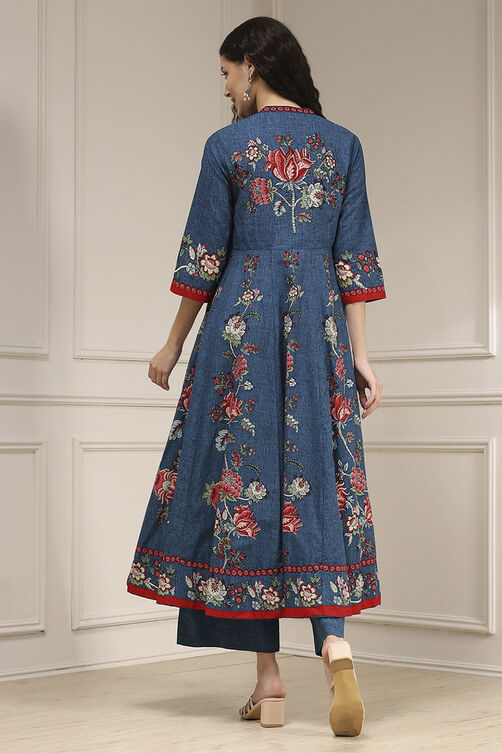Blue Cotton Printed Anarkali Suit Set image number 4