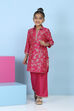 Red Poly Viscose Printed Straight Suit Set image number 6