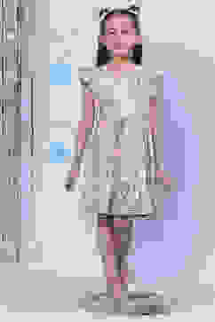 Peach Cotton Flared Printed Dress image number 0