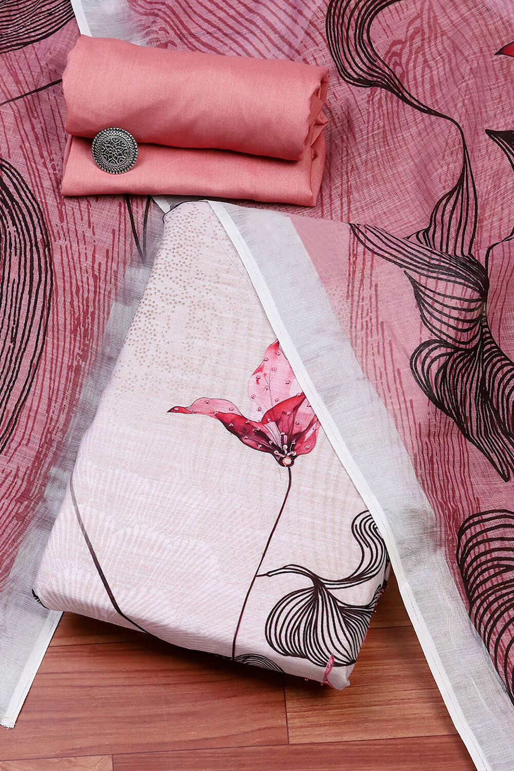 Wine Linen Blend Unstitched Suit Set image number 0