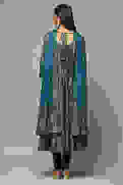 Teal Cotton Anarkali Kurta Churidar Suit Set image number 2