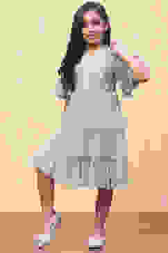 Mint Green Dobby Net Embellished Tiered Flared Dress image number 5