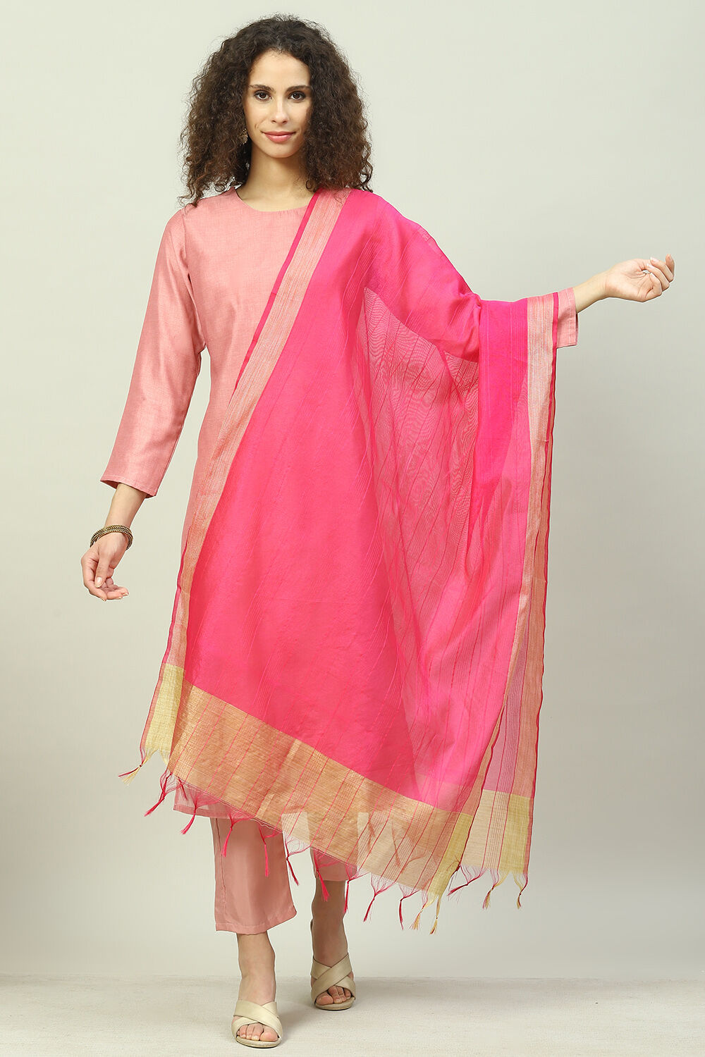 Fuschia Art Silk Yarndyed Dupatta image number 0
