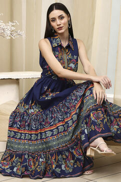 Indigo Cotton Tiered Dress image number 0