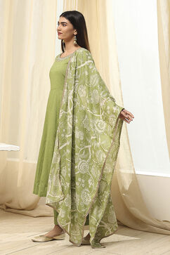 Green Cotton Foil Printed Anarkali Suit Set image number 3