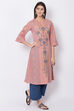 Peach Cotton A-Line Printed Kurta image number 3