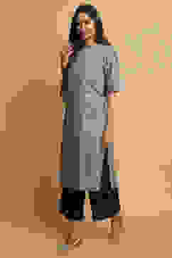 Grey Cotton Kurta Pants Set image number 5