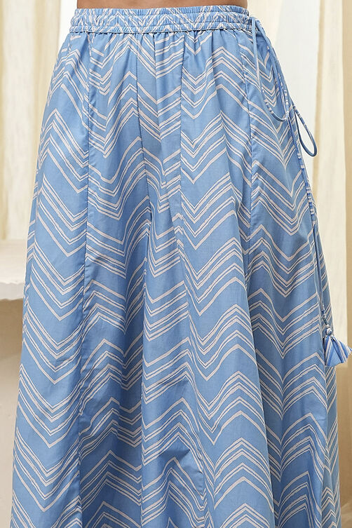 Blue Cotton Floral Strappy Straight Suit Set image number 2