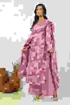 Pink Cotton Floral Unstitched Suit Set image number 4