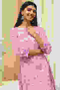 Purple Cotton Printed Straight Kurta image number 1