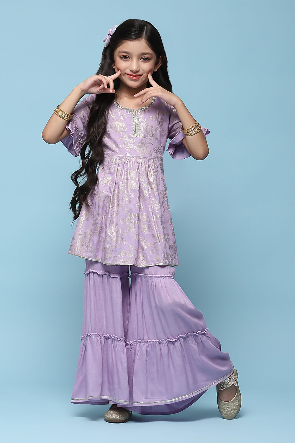 Lilac Rayon Gathered Printed 2 Piece Set image number 6