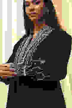 Black Cotton Printed A-Line Short Kurta image number 1