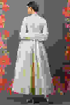 Rohit Bal Cream Cotton Silk Anarkali Yarndyed Suit Set image number 4