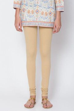 Beige Cotton Solid Churidar image number 1