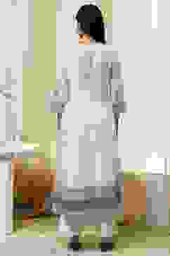 White and Black Cotton Gathered Kurta Set image number 4