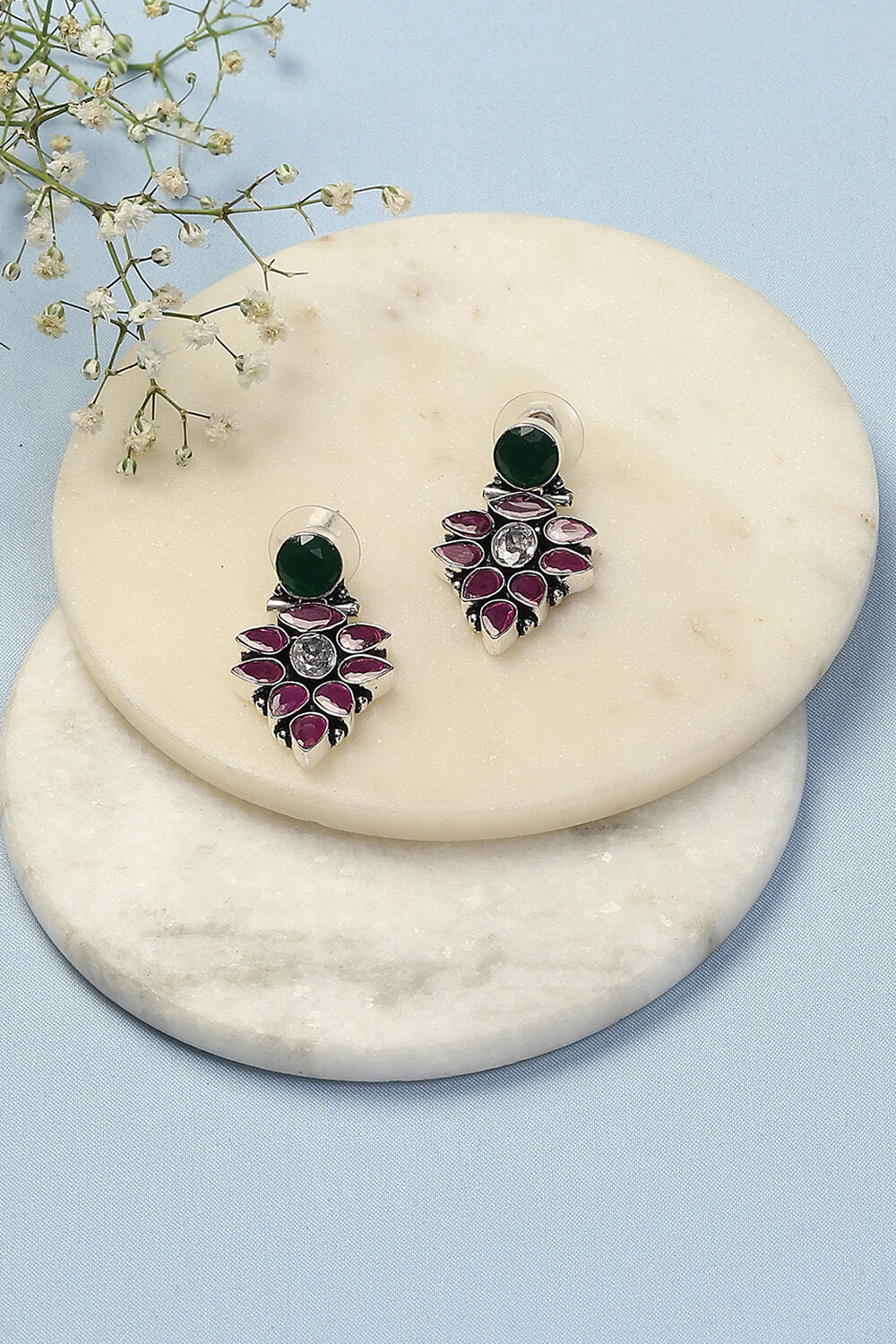 Pink Green Brass Earrings image number 0