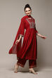 Teal LIVA Gathered Kurta Palazzo Suit Set image number 6