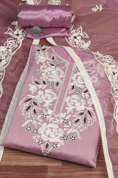 Lilac Cotton Blend Machine Embroidered Unstitched Suit Set image number 0