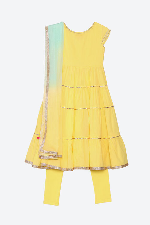 Yellow Cotton Anarkali Suit image number 2