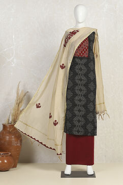 Black Cotton Blend Hand Block Print Unstitched Suit Set image number 4